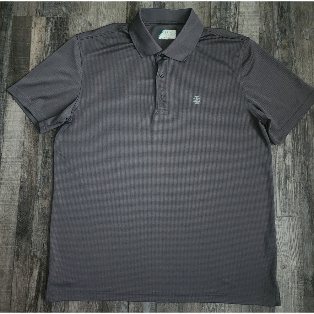 IZOD Golf Polo Shirt Mens Size M Gray Micro Grid Short Sleeve Performance